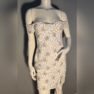 Nasty Gal NEW Stretchy Off The Shoulder White With Polka Dots Mini Size 10